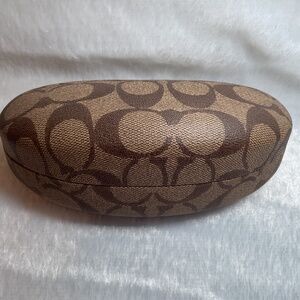 Coach Monogram Brown Tan Hard Clamshell Eye Glasses Case